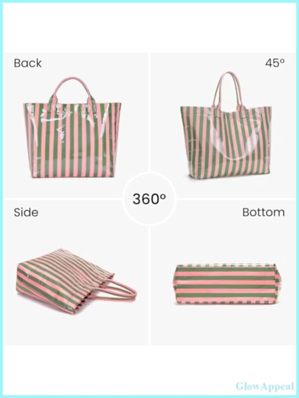 Striped PVC Tote Bag Waterproof Top Handle Handbag Beach Travel